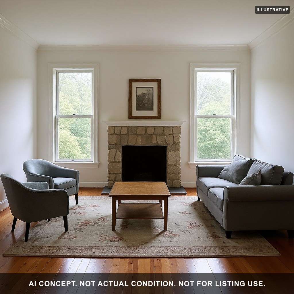 The same living room fully staged, an AI-generated illustrative concept